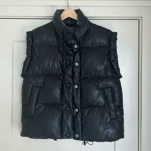 Black Faux Leather Puffer Vest